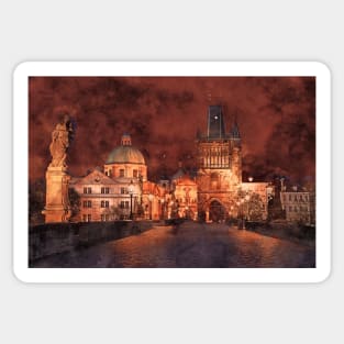 Night at Charles Bridge in Prague Sticker